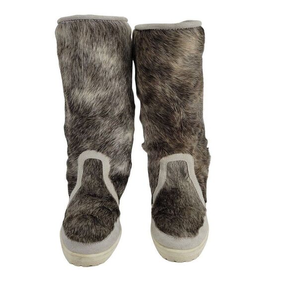 Winter Boots Sherpa Lined Rubber Sole Leather Reindeer Fur Calf Height Sz 7.5 - Picture 3 of 12